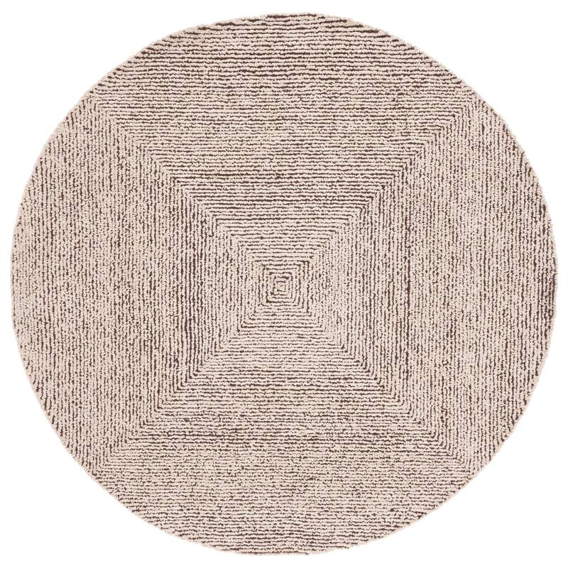 SAFAVIEH Handmade Abstract Svanbjorg Modern Wool Rug - 6' Round - Ivory/Brown
