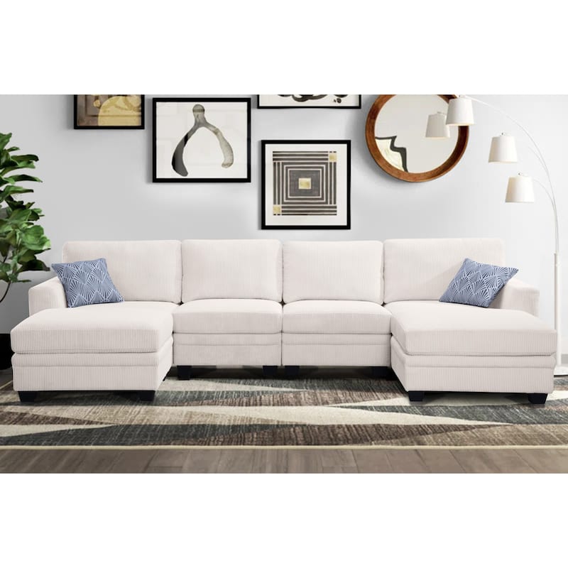 6 PCS Corduroy Flexible Combination Sectional Sofa Couch - Cream