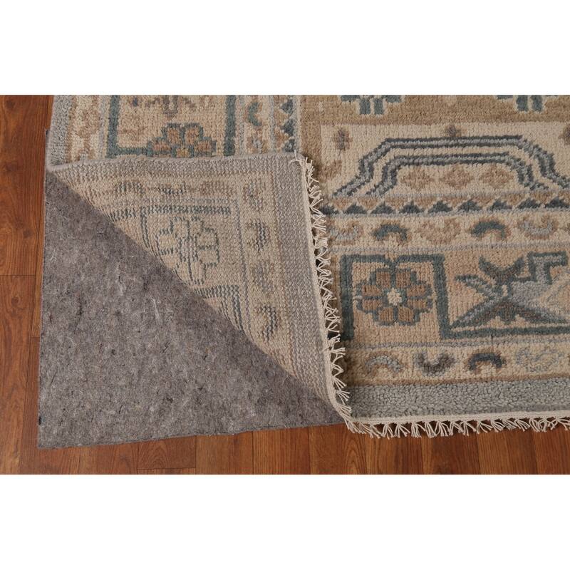 Geometric Khotan Indian Area Rug Hand-Knotted Wool Carpet - 8'10" x 11'10"