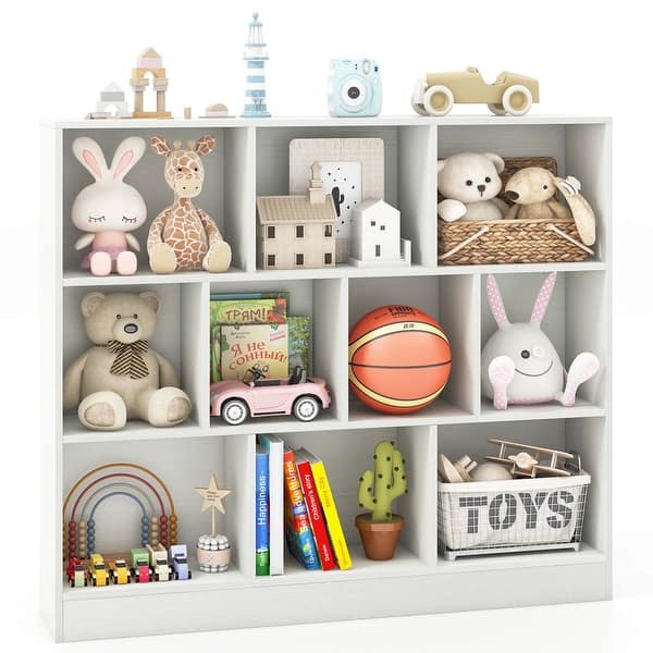 slide 2 of 20, Costway 10-Cube Bookcase for Kids 41"Wooden Toy Storage Organizer for - See Details White