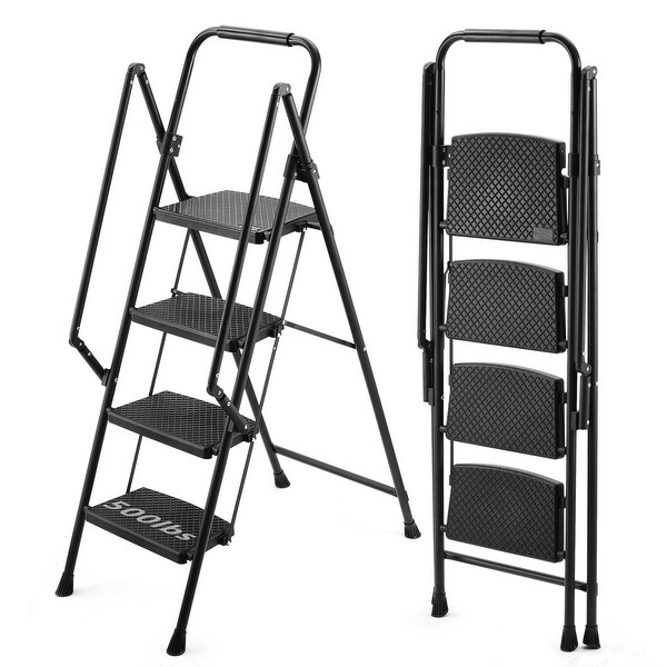Four step ladder lightweight folding four step stool wide anti slip pedal and safety handle sturdy steel ladder Bed Bath Beyond 42318787