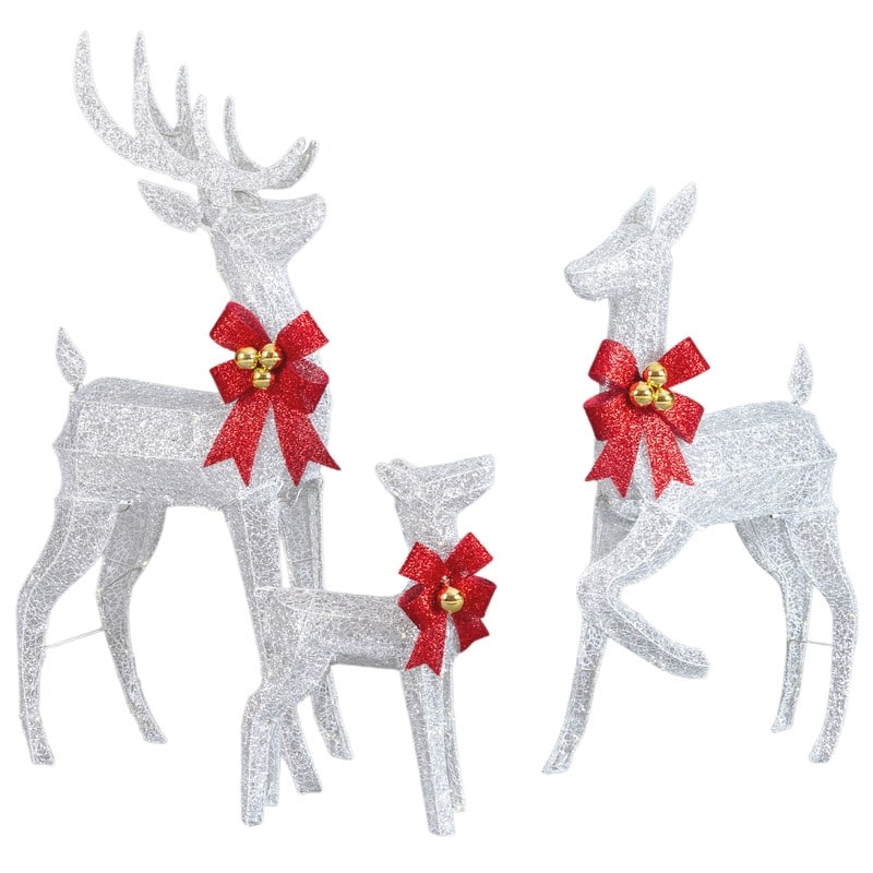 3-Piece Lighted Christmas Reindeer Family Set Outdoor Decorations Weather Proof Sparkling Deer Family - Silver - 4ft