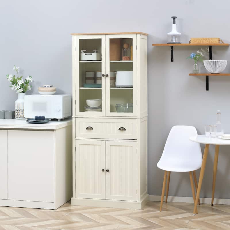 HOMCOM Freestanding Kitchen Pantry, 5-tier Storage Cabinet with Adjustable Shelves and Drawer, Black - White