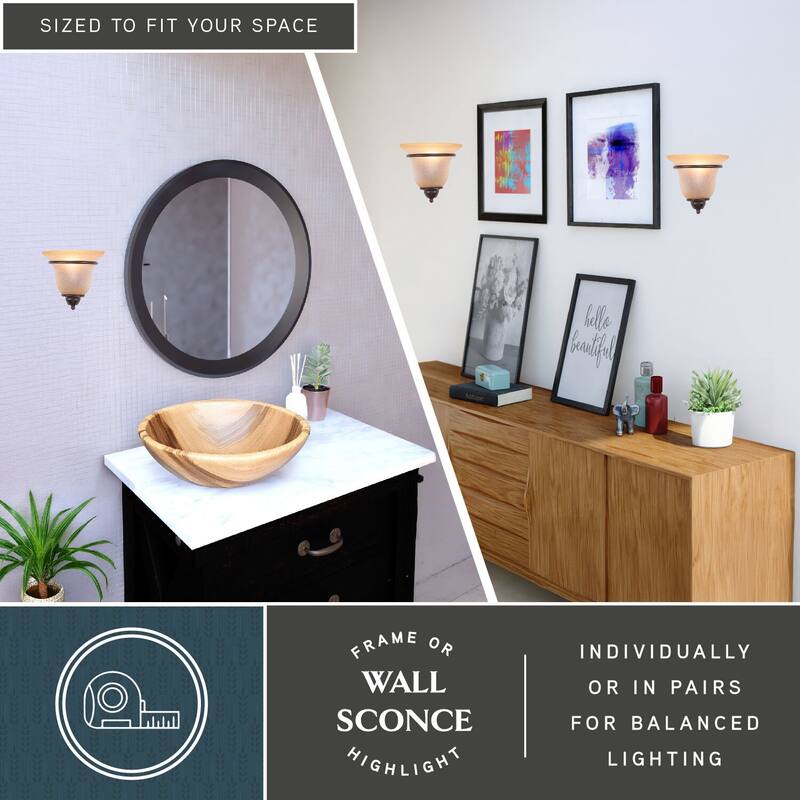 Bronze Wall Sconce 1 Light Flush Mount Fixture Cognac Glass Accent Lighting - 9.5