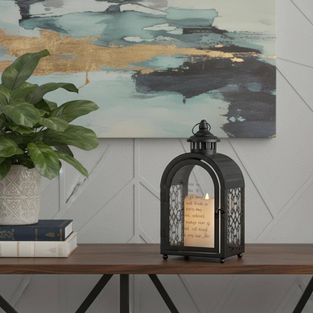 11" Clear And Black Glass And Metal Memorial Remembrance Lantern Candle Holder