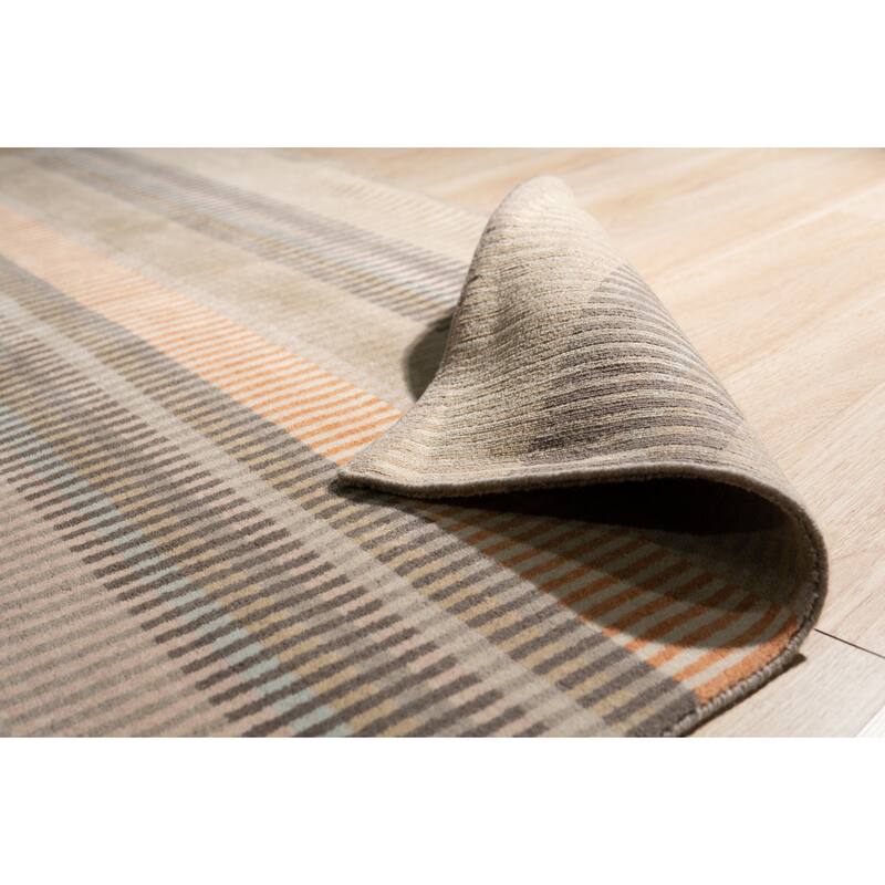 Stripe/Beige Hand Knotted Wool Modern Knotted Striped Rug, 9' x 12', soft stylish area accent - L