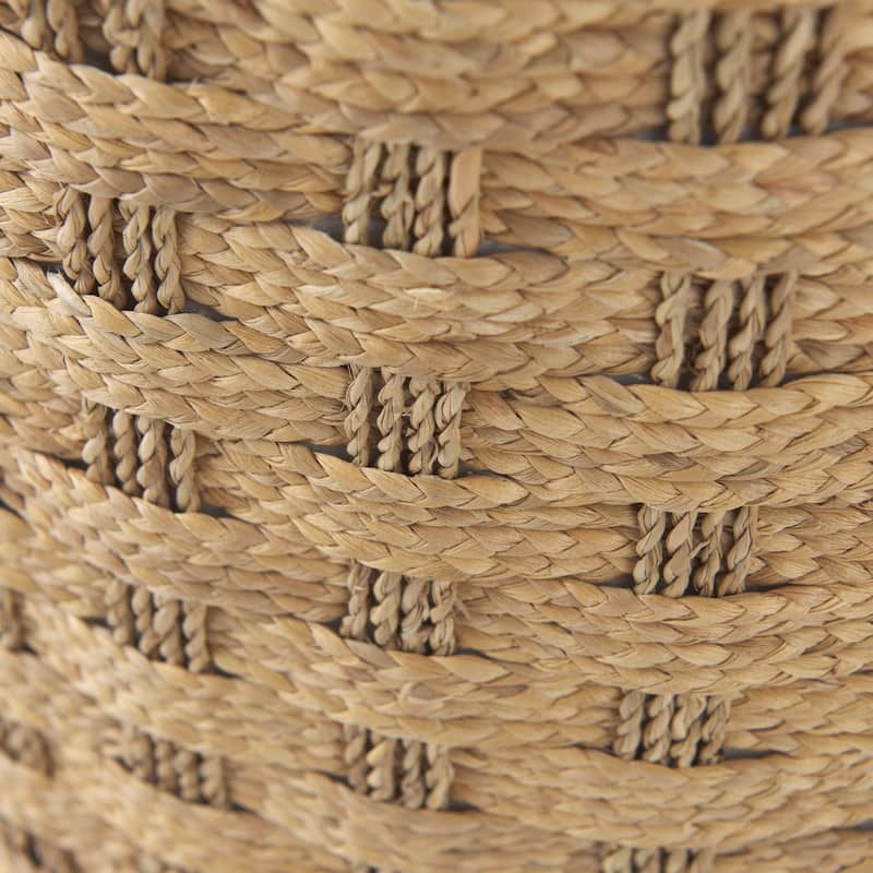 Mercana "Michelle" Brown Patterned Woven Seagrass Round Pouf
