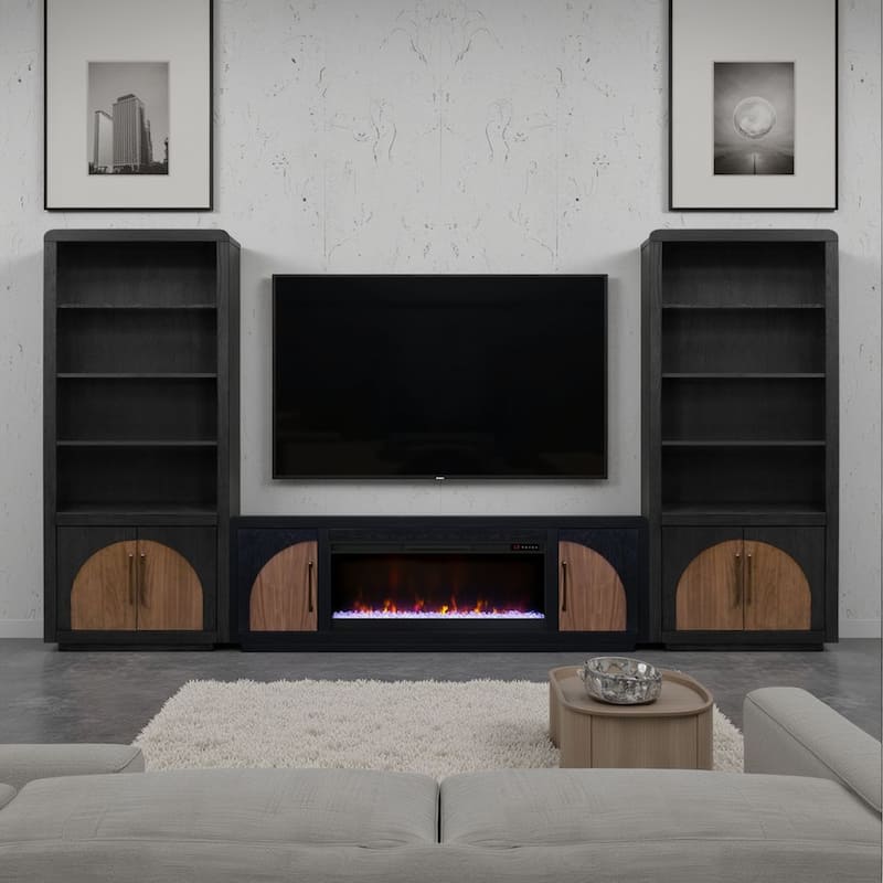Bridgevine Home Eclipse 82 inch Fireplace TV Stand, for TVs up to 90 inches, Two-Tone Finish