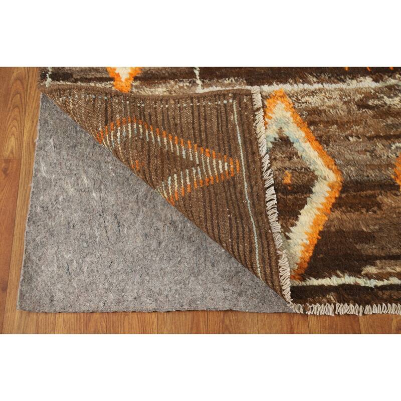 Brown Moroccan Oriental Area Rug Hand-Knotted Wool Carpet - 6'11" x 9'5"