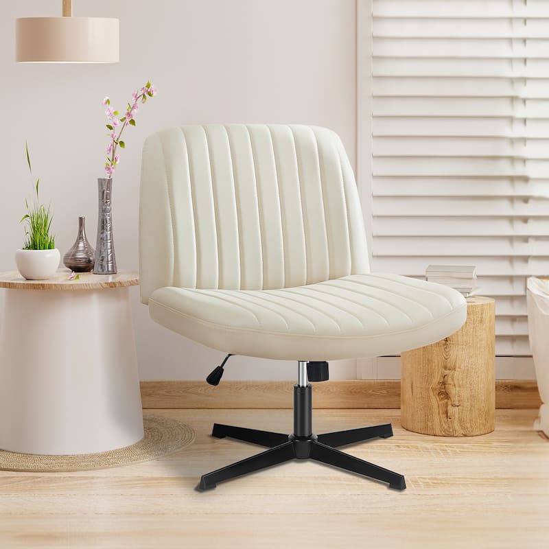 Modern Armless PU Leather Office Chair - Beige