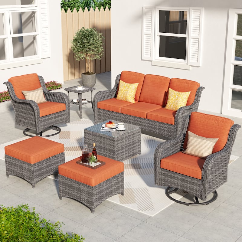 OVIOS 7-piece Patio Wicker Swivel Chairs Set