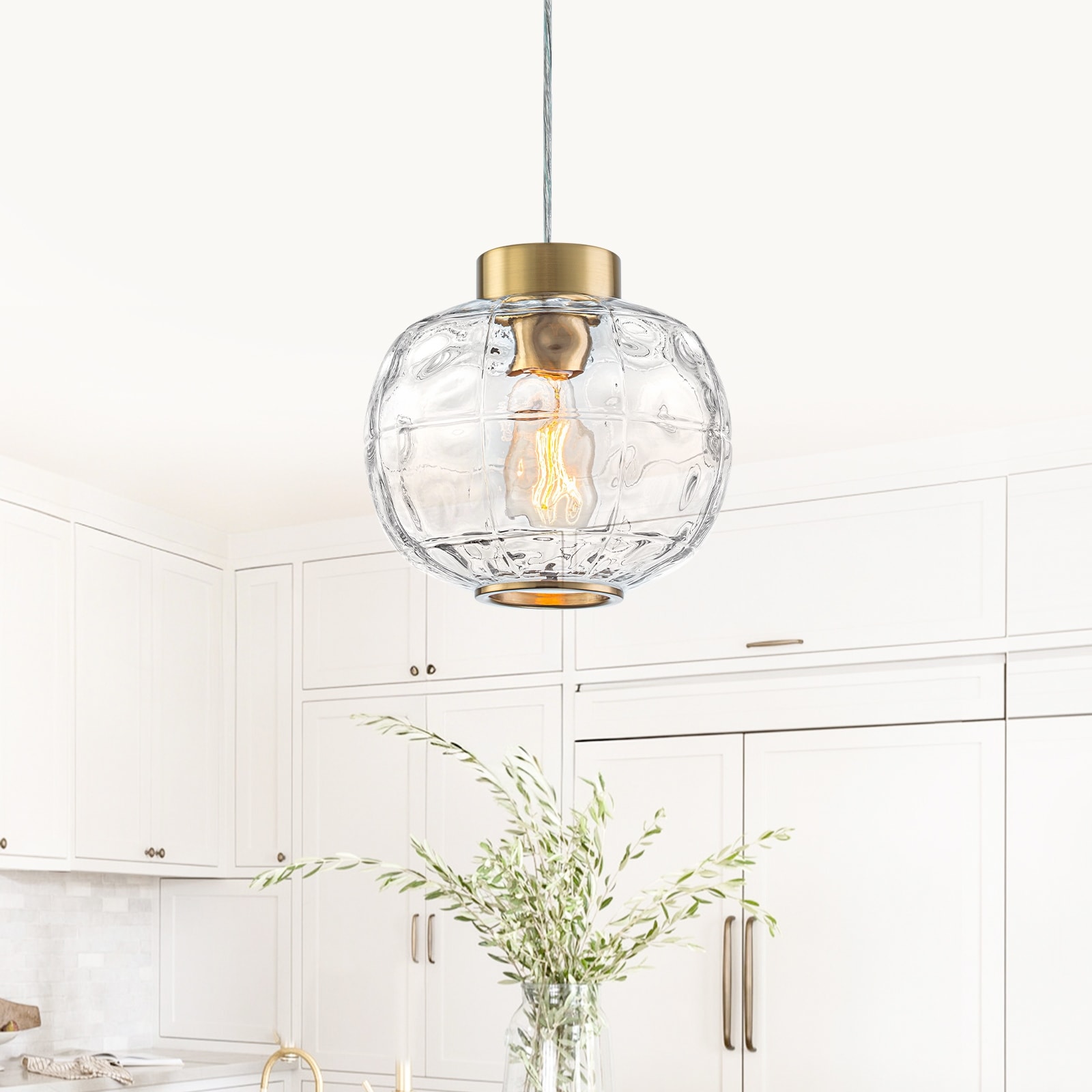Modern Pendant Light Textured Glass Shade Entryway Dining Island - Dia.9.84inch
