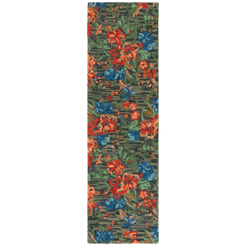 SAFAVIEH Handmade Jardin Engeline Country Wool Rug - 2'3" x 8' Runner - Blue/Orange