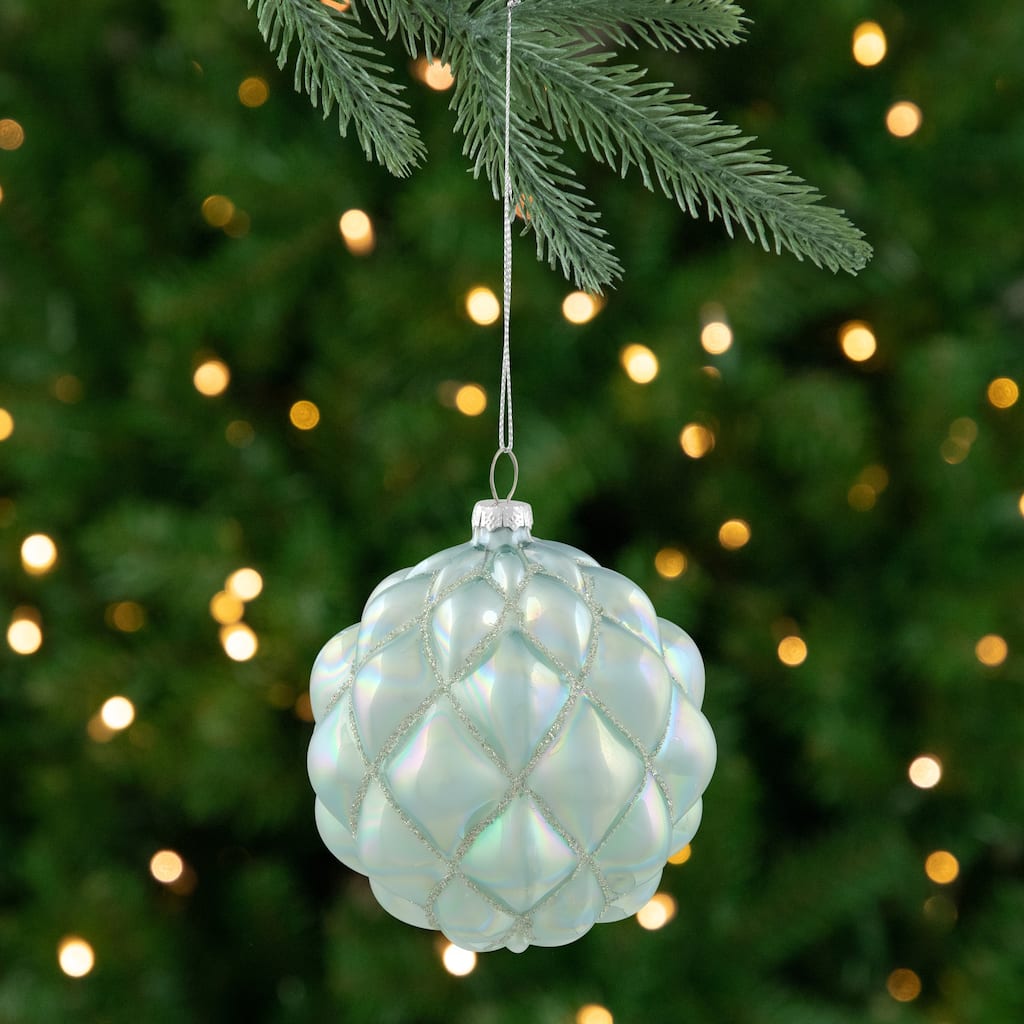 4.5" Glittered Blue and Silver Glass Christmas Ball Ornament