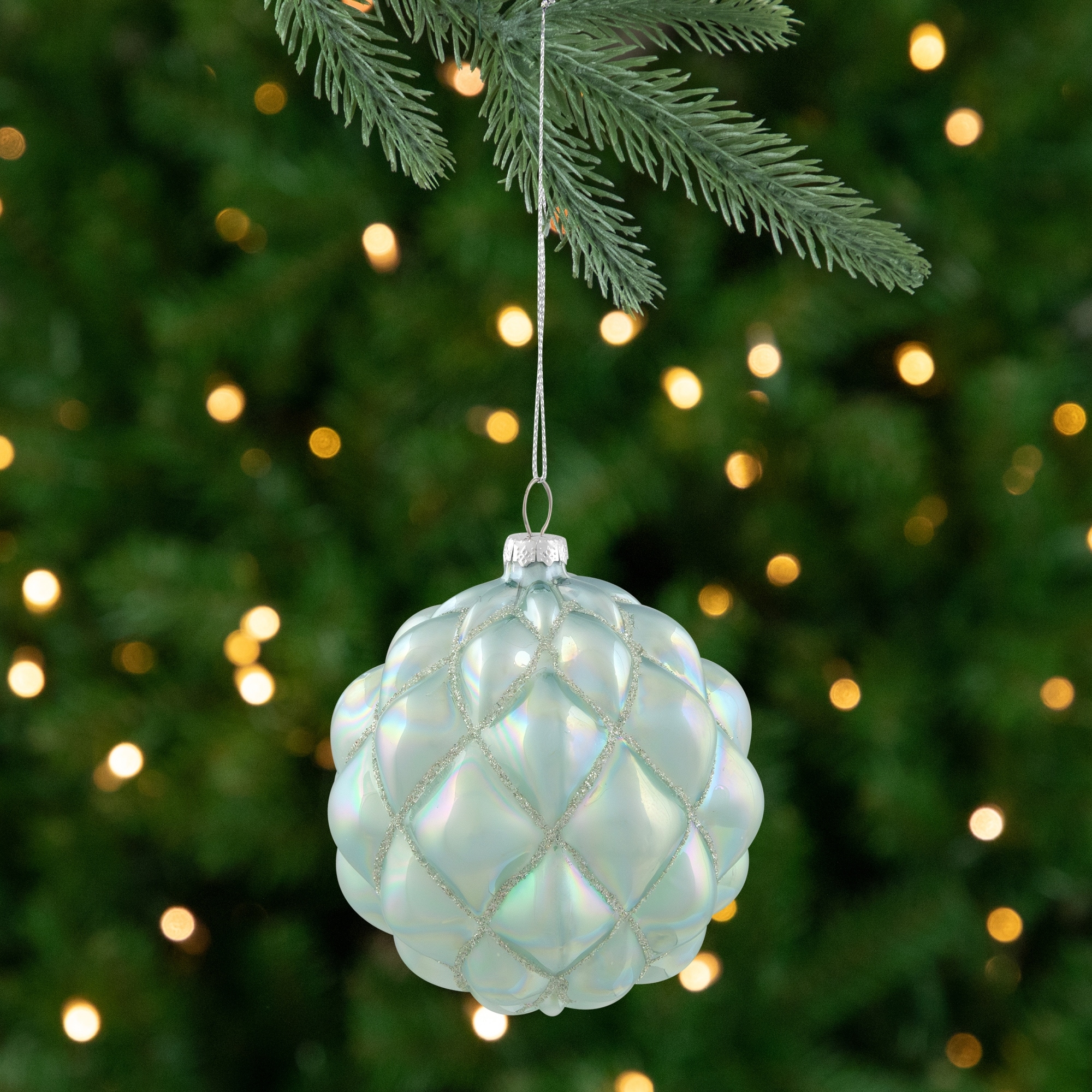 4.5" Glittered Blue and Silver Glass Christmas Ball Ornament