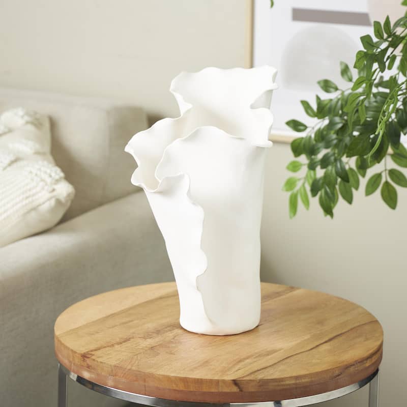 Ceramic Abstract Floral Inspired Vase with Wavy Folded Rim - White or Black - Roche River Decor