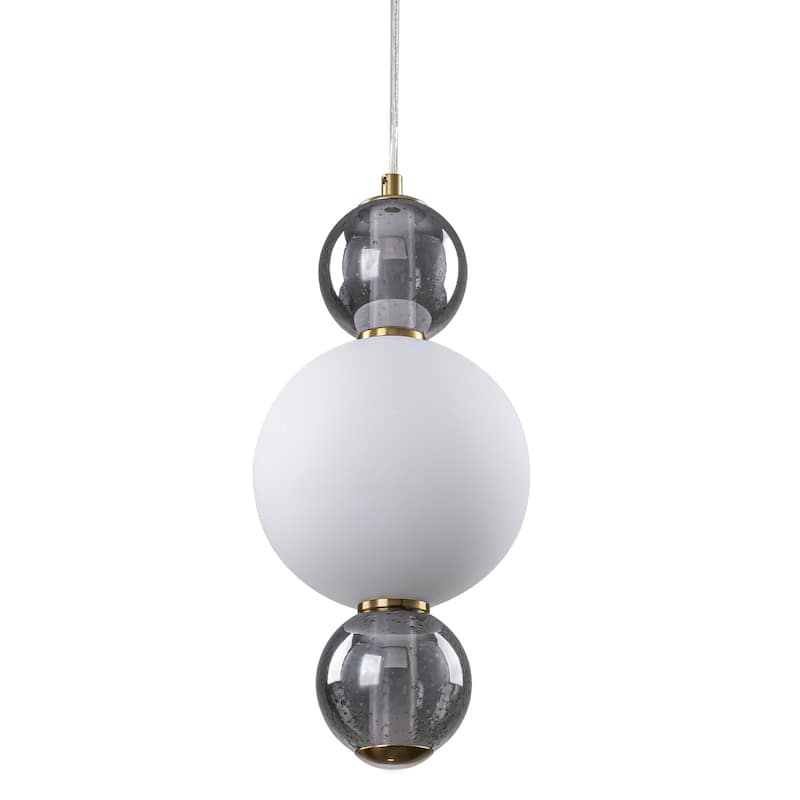 3-Light Modern Gold LED Pendant Light with White & Smoke Glass Globes - Dia.7.09-in