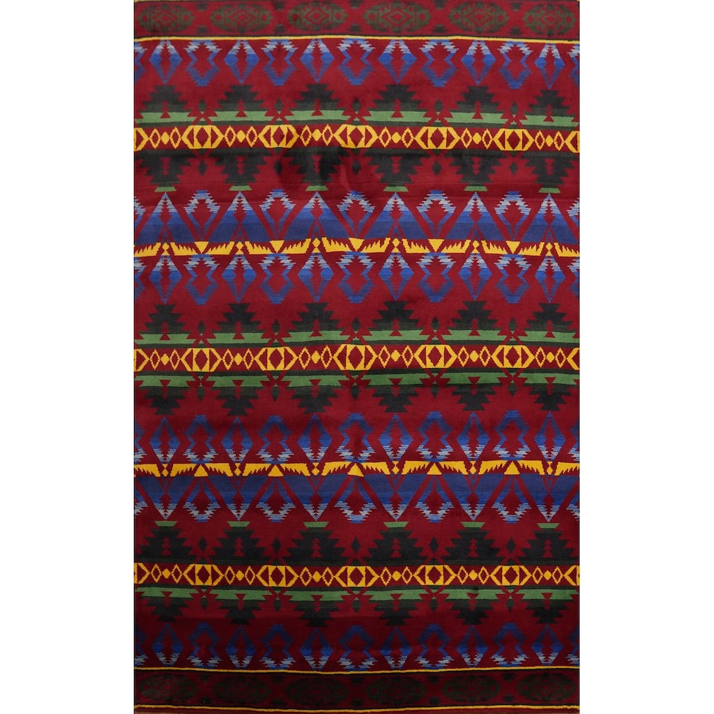 Hand-knotted Tribal Wool Red Geometric Oriental Area Rug - 9' 1'' X 6' 0''