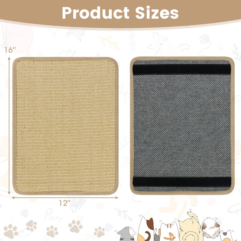 Gymax 12-Piece Cat Scratcher Mat Set 16''x12'' Natural Sisal Pads for