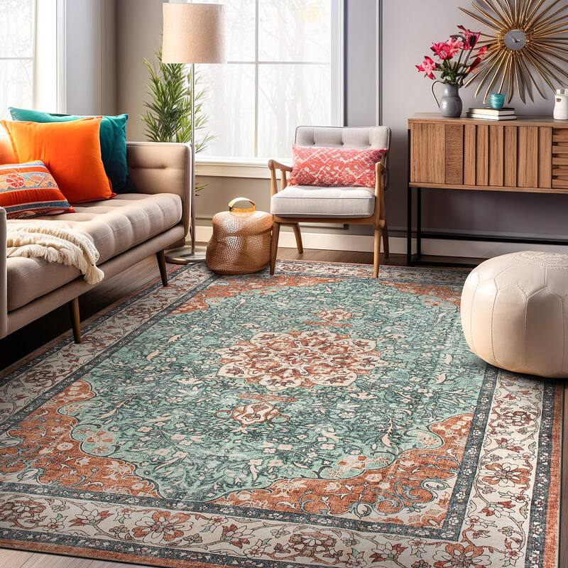 World Rug Gallery Traditional Oriental Medallion Washable Non Slip Area Rug - Multi - 8'x10'