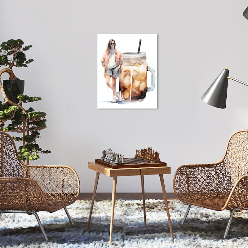 Wynwood Studio Canvas Drinks and Spirits Miss Ice Coffee Girl Brown and Modern & Contemporary Wall Art Canvas Print - 16 x 20