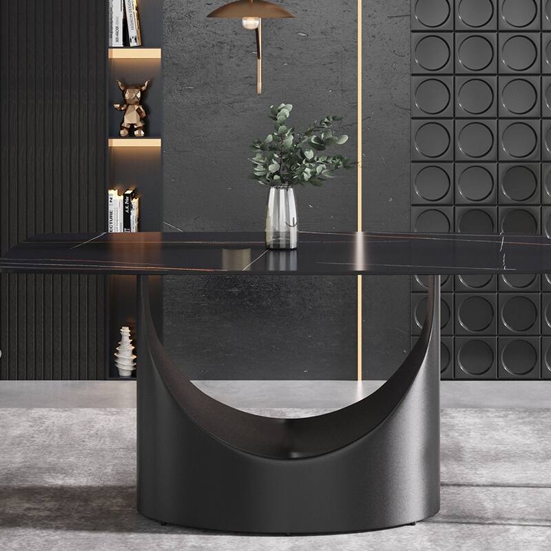 63'' Modern Dining Table，Sintered Stone Tabletop with Black Base