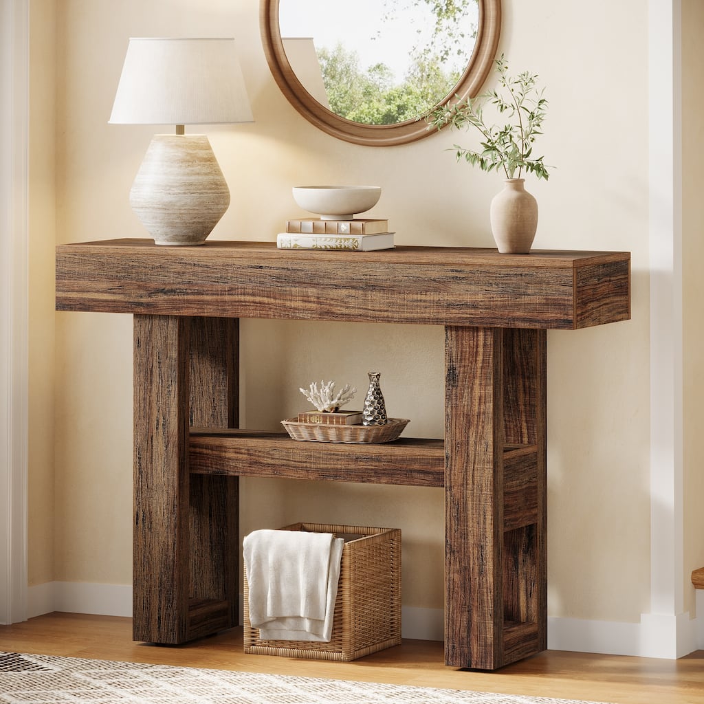 41-Inch Farmhouse Console Table for Entryway, 2-Tier Narrow Sofa Table - 41.34" W x 11.81" D x 31.5" H
