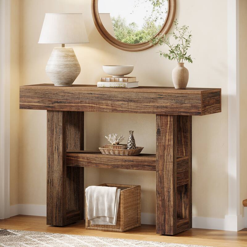 41.34-Inch Farmhouse Console Table, 2-tier Narrow Sofa Table with Storage, Entryway Table for Foyer, Hallway