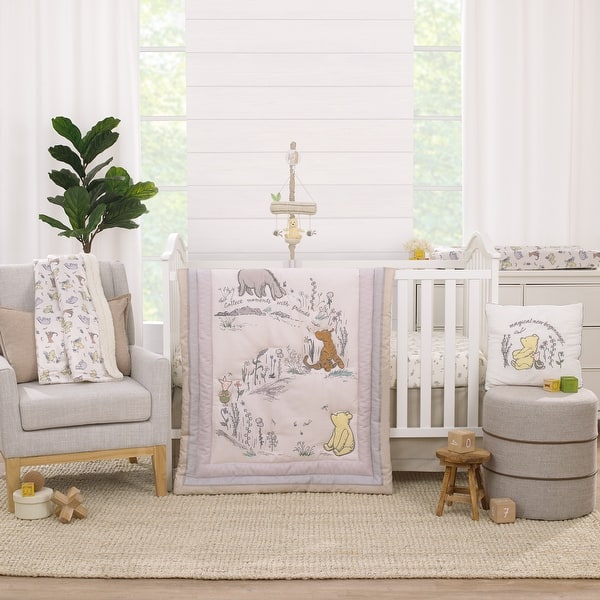 slide 2 of 5, Disney Classic Pooh Naturally Friends 3 Piece Nursery Crib Bedding Set