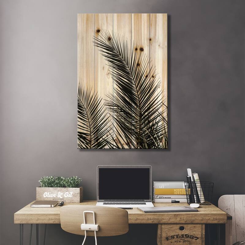 Palm Leaves I Print On Wood by Mareike Böhmer - Multi-Color
