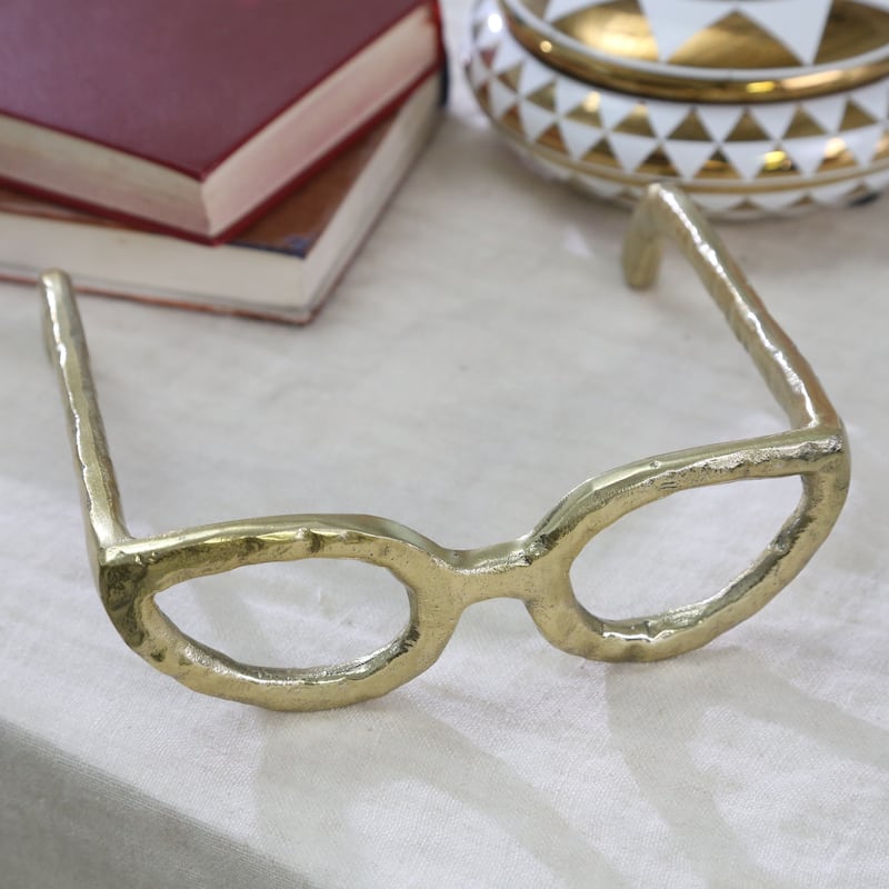 Sagebrook Home Abstract Modern Metal Glasses Aluminum Sculpture Decorative Object - 7" x 7" x 3" - Cat Eye GOld