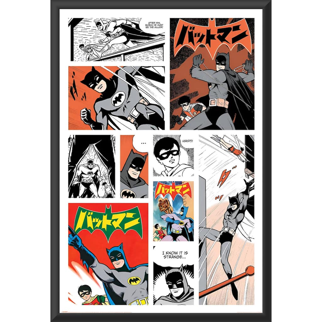 Batman - Bat - Manga Comic strip Poster Framed Art Poster - 24 x 36 Inch