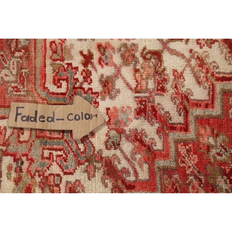 Red Geometric Heriz Persian Vintage Area Rug Handmade Wool Carpet - 9'10"x 12'8"