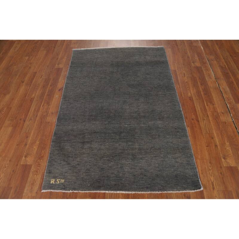 Gray Modern Gabbeh Oriental Foyer Rug Hand-Knotted Solid Wool Carpet - 3'3"x 4'10"