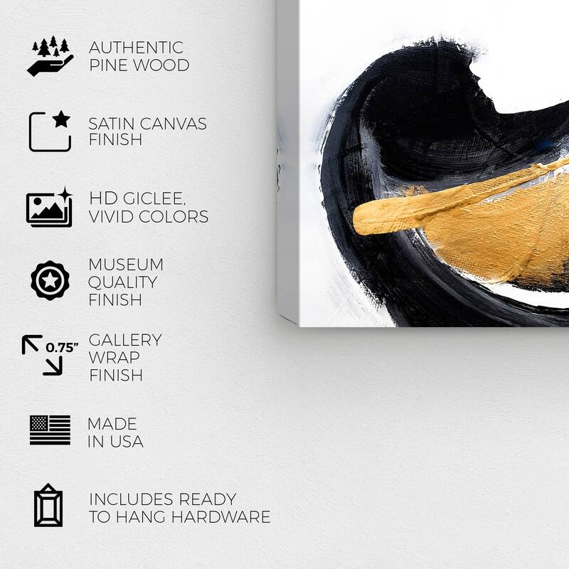 Wynwood Studio Abstract Stormy Black and Metallic Gold Modern & Contemporary Wall Art Canvas Print