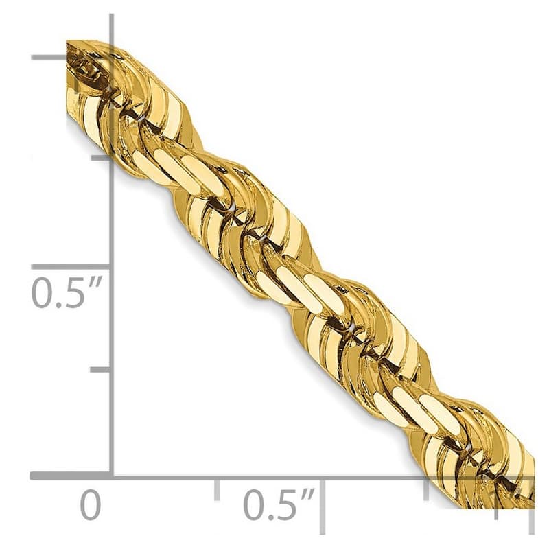 Curata 14k Yellow Gold 5.5mm Diamond-Cut Rope Chain Anklet Bracelet - 9 Inch - Lobster Claw