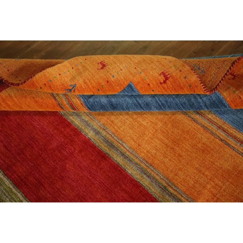 Hand Knotted Oriental 100% Wool Carpet Tribal Animal Pictorial Multi-Colored Gabbeh Area Rug - 9' 9'' X 6' 5''
