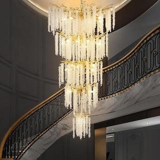 KAYLA 28-Lights Crystal Staircase Chandelier, Indoor Pendant Light, 118'' Modern High Ceiling Light, Height Adjustable - N/A