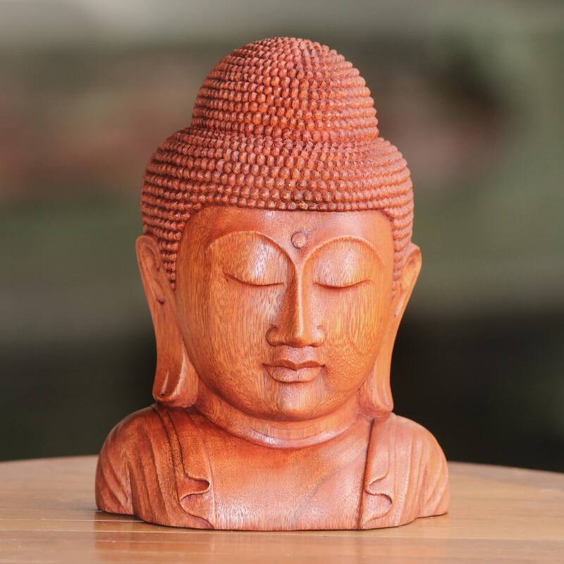 Novica Handmade Divine Buddha Wood Statuette
