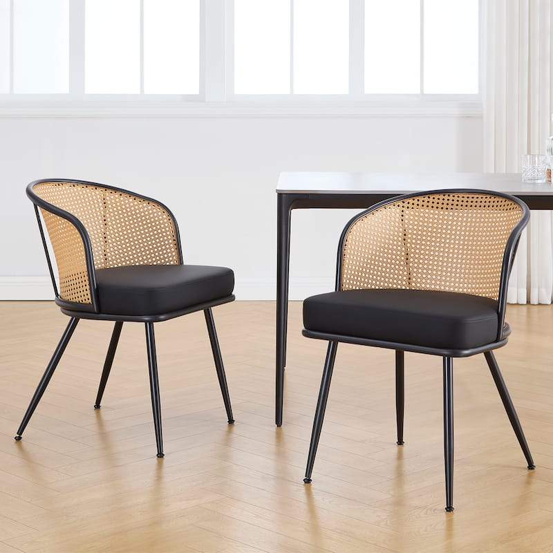 Upholstered Rattan Dining Chairs with Metal Legs Set of 2/4 - 29.92"H x 20.5"W x 23.03"D