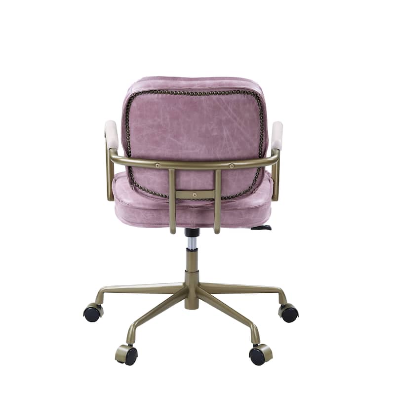 Vintage Leather Office Chair, Swivel Desk Chair with Wheels and Arms, Height Adjustable Upholstered Rolling Stool - N/A