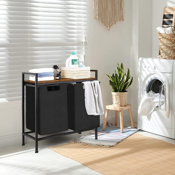 2 Section Laundry Hamper with Wooden Top Shelf Bed Bath & Beyond