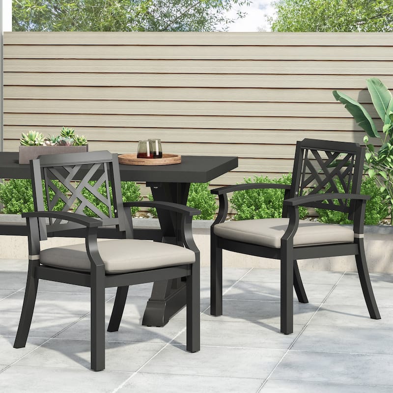 Roomfitters Accent Outdoor Dining Chairs, Set of 2 in Light Beige and Antique Matte Black, Stylish and Durable Aluminum Design - Beige+Black