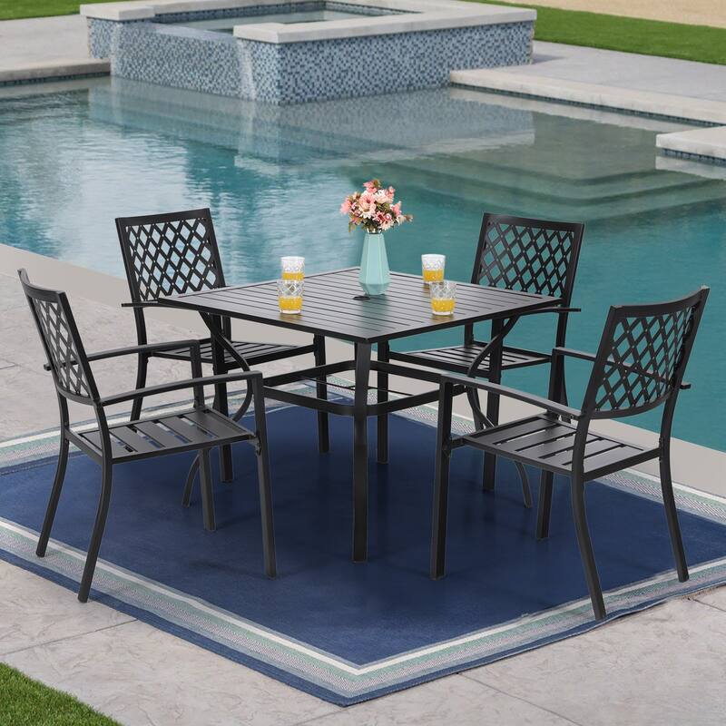 5-piece Outdoor E-coated Patio Dining Set with Stackable Chairs