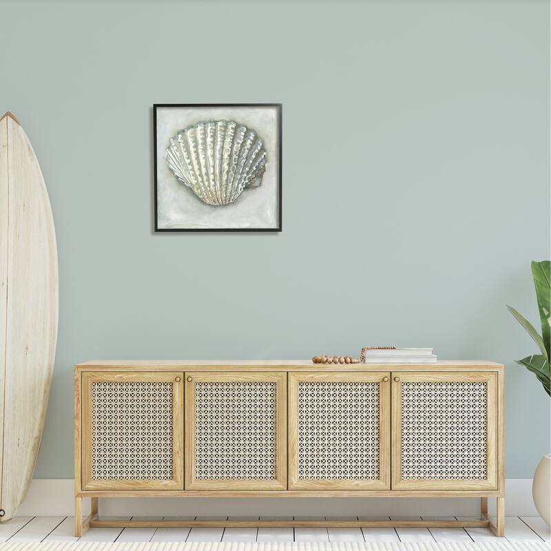Stupell Clam Shell Nautical Grey Framed Giclee Texturized Wall Art, Design By Erica Christopher