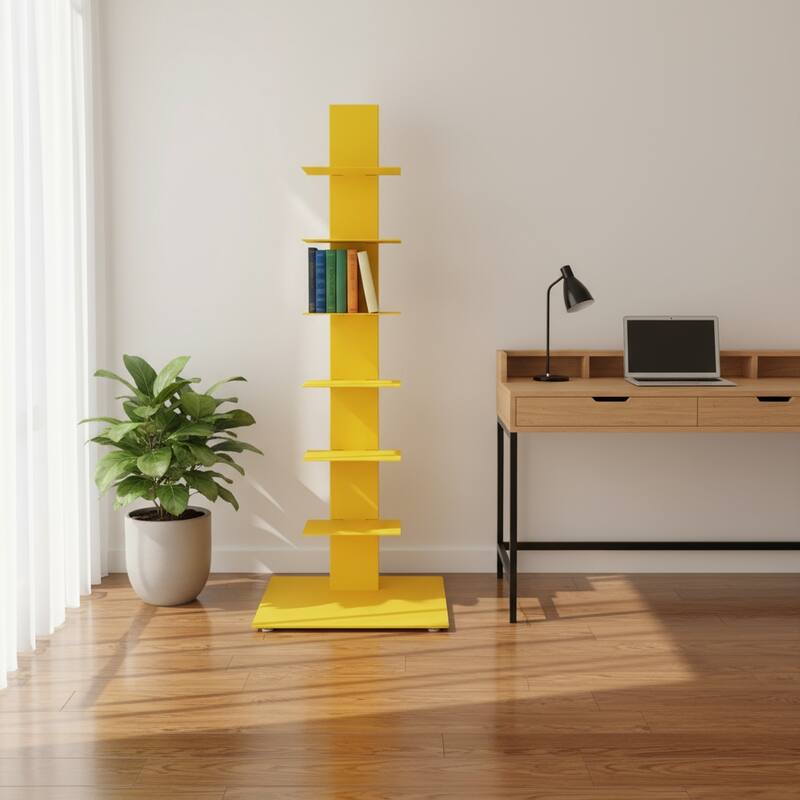 HomeRoots 38" Yellow Metal Six Shelf Modern Tower Bookcase - Yellow