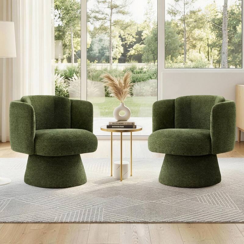 Spruce & Spring Modern Swivel Barrel Accent Chair for Living Room, Bedroom & Nursery - Set of 2 - Green