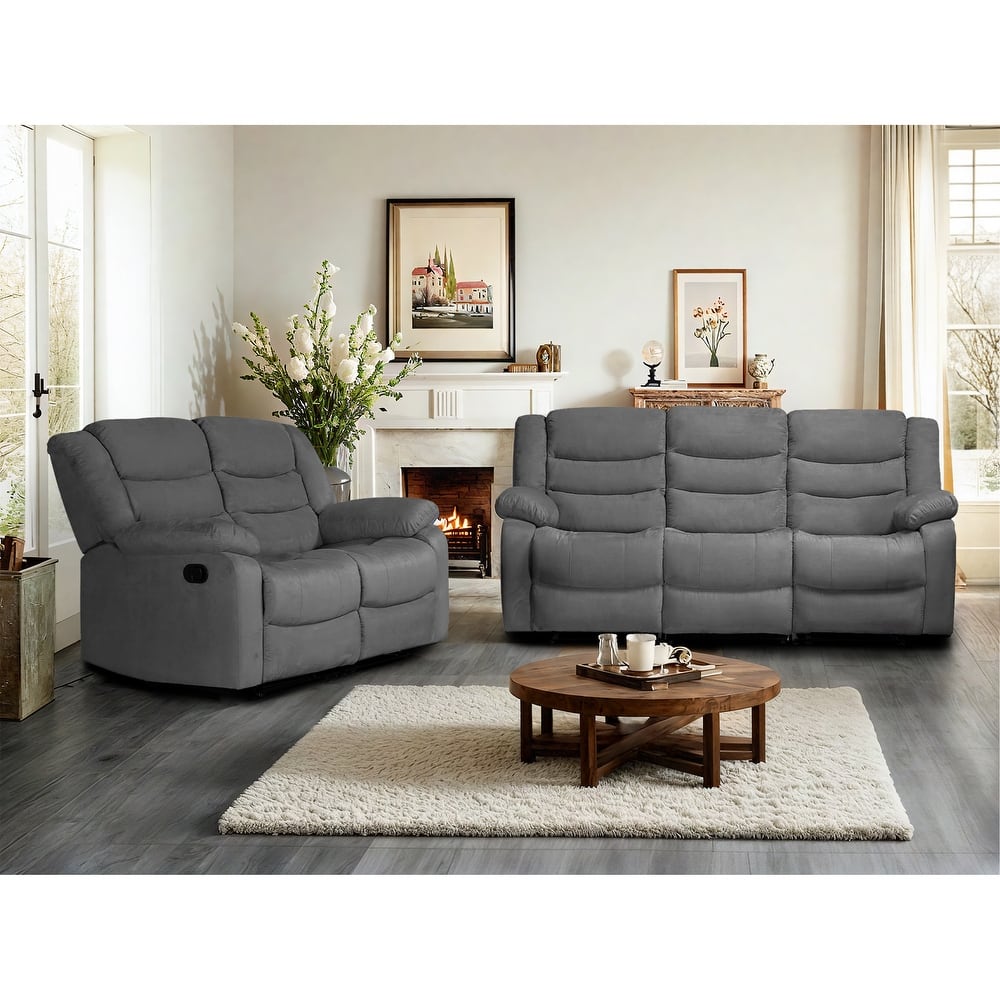 2-Piece Suede Fabric Manual Reclining Living Room Sofa Set