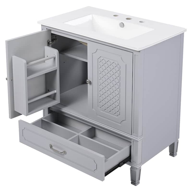 Roomfitters Bathroom Vanity with Double Sink Combo Set, Two Cabinets with Door Organizers and Two Drawers