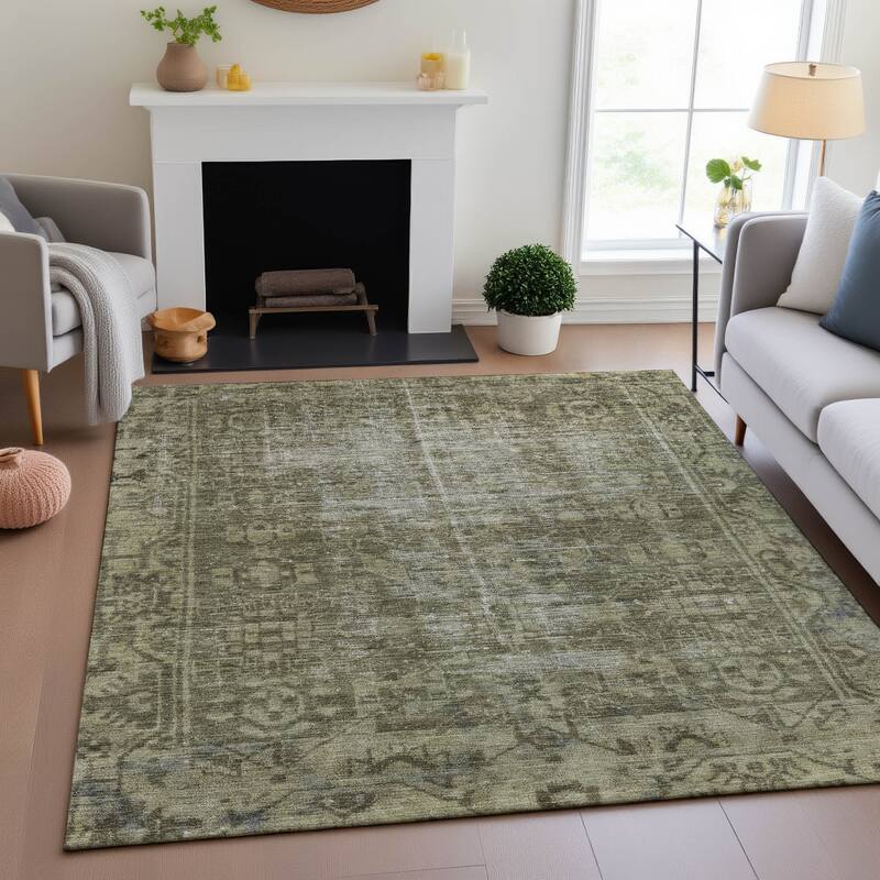 Premium Washable Super Soft Vintage Traditional Mayfield Rug - Olive - 9' x 12'